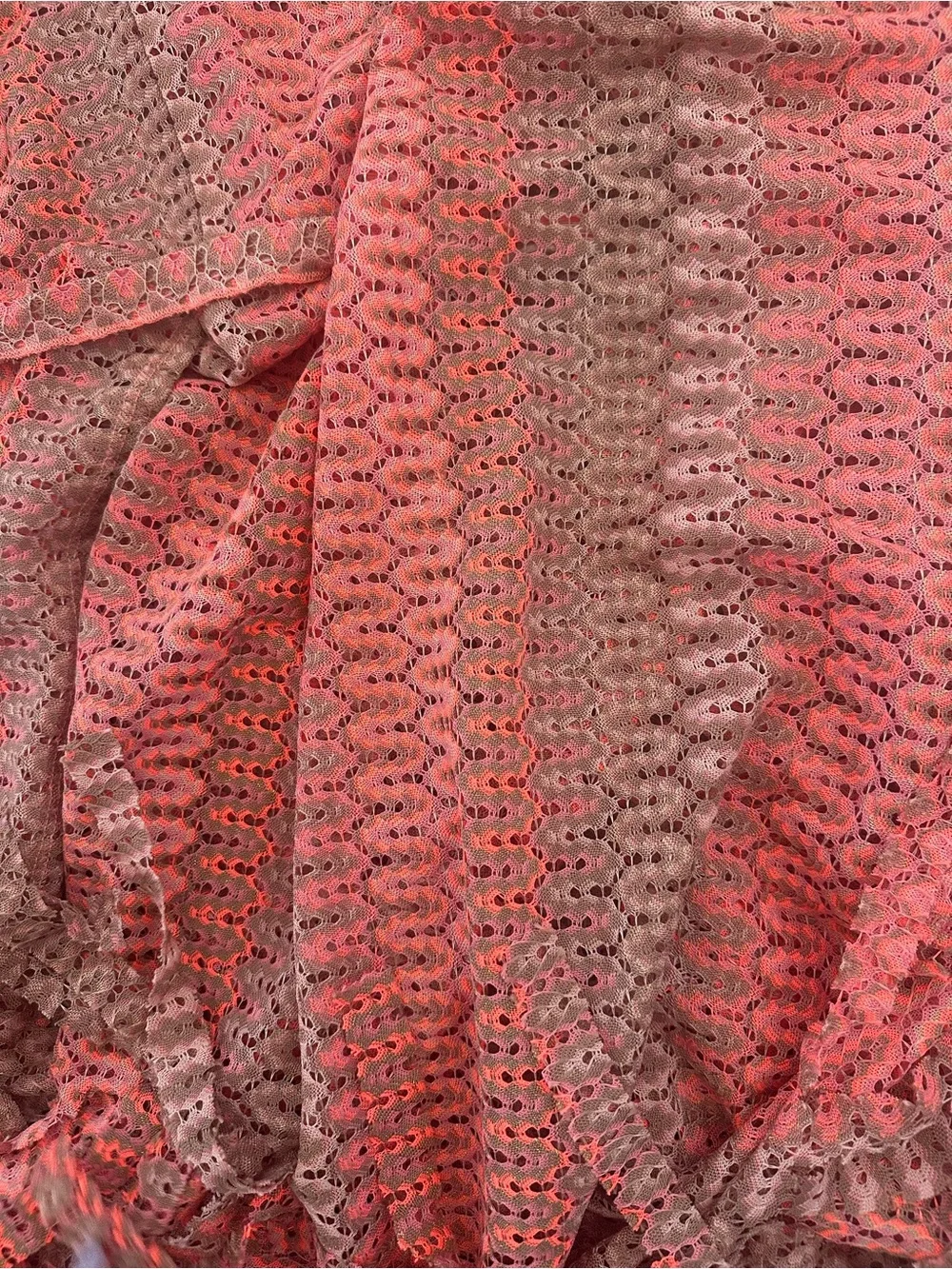 BECCA Pink and Coral Crochet Tassel Wrap